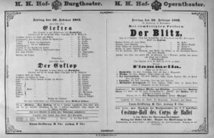 Theaterzettel (Oper und Burgtheater in Wien) 18820210 Seite: 1