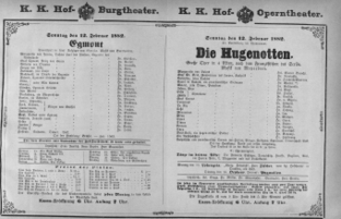 Theaterzettel (Oper und Burgtheater in Wien) 18820212 Seite: 1