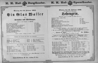 Theaterzettel (Oper und Burgtheater in Wien) 18820213 Seite: 1