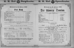 Theaterzettel (Oper und Burgtheater in Wien) 18820215 Seite: 1