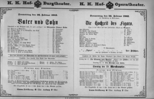 Theaterzettel (Oper und Burgtheater in Wien) 18820216 Seite: 1