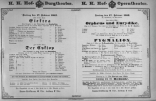 Theaterzettel (Oper und Burgtheater in Wien) 18820217 Seite: 1
