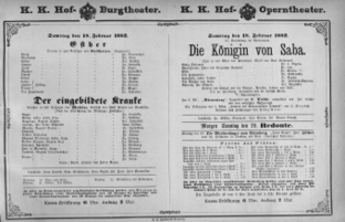 Theaterzettel (Oper und Burgtheater in Wien) 18820218 Seite: 1