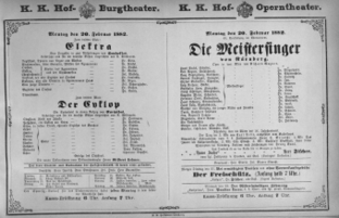 Theaterzettel (Oper und Burgtheater in Wien) 18820220 Seite: 1
