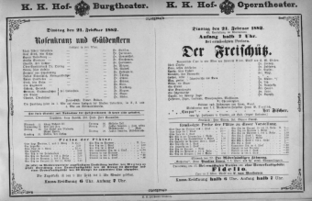 Theaterzettel (Oper und Burgtheater in Wien) 18820221 Seite: 1