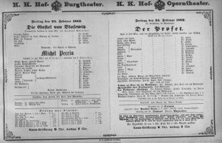 Theaterzettel (Oper und Burgtheater in Wien) 18820224 Seite: 1