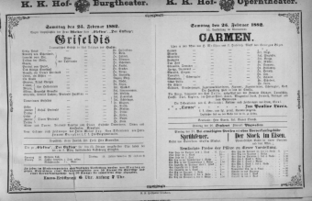 Theaterzettel (Oper und Burgtheater in Wien) 18820225 Seite: 1