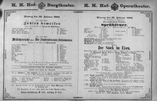 Theaterzettel (Oper und Burgtheater in Wien) 18820227 Seite: 1