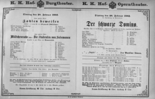 Theaterzettel (Oper und Burgtheater in Wien) 18820228 Seite: 1