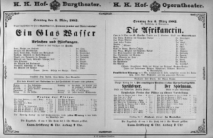 Theaterzettel (Oper und Burgtheater in Wien) 18820305 Seite: 1