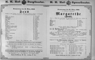 Theaterzettel (Oper und Burgtheater in Wien) 18820309 Seite: 1
