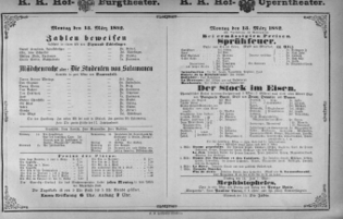 Theaterzettel (Oper und Burgtheater in Wien) 18820313 Seite: 1
