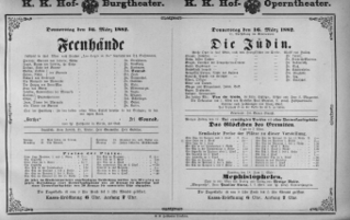 Theaterzettel (Oper und Burgtheater in Wien) 18820316 Seite: 1