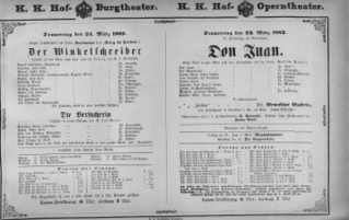 Theaterzettel (Oper und Burgtheater in Wien) 18820323 Seite: 1