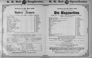 Theaterzettel (Oper und Burgtheater in Wien) 18820325 Seite: 1