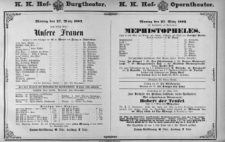 Theaterzettel (Oper und Burgtheater in Wien) 18820327 Seite: 1