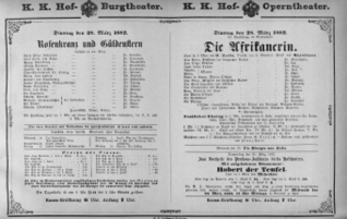 Theaterzettel (Oper und Burgtheater in Wien) 18820328 Seite: 1