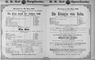 Theaterzettel (Oper und Burgtheater in Wien) 18820329 Seite: 1