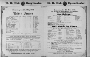 Theaterzettel (Oper und Burgtheater in Wien) 18820330 Seite: 1