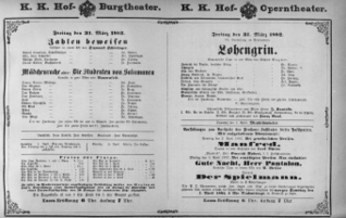 Theaterzettel (Oper und Burgtheater in Wien) 18820331 Seite: 1