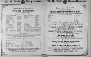 Theaterzettel (Oper und Burgtheater in Wien) 18820401 Seite: 1