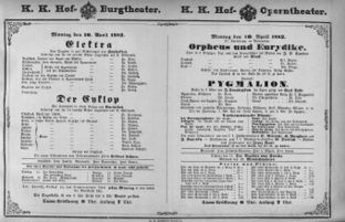 Theaterzettel (Oper und Burgtheater in Wien) 18820410 Seite: 1