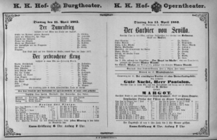 Theaterzettel (Oper und Burgtheater in Wien) 18820411 Seite: 1
