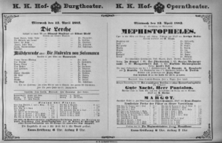 Theaterzettel (Oper und Burgtheater in Wien) 18820412 Seite: 1