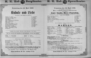 Theaterzettel (Oper und Burgtheater in Wien) 18820413 Seite: 1