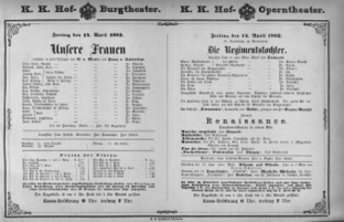 Theaterzettel (Oper und Burgtheater in Wien) 18820414 Seite: 1