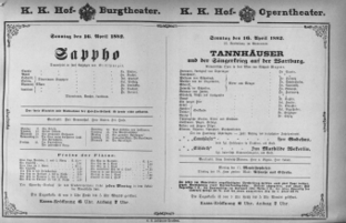 Theaterzettel (Oper und Burgtheater in Wien) 18820416 Seite: 1