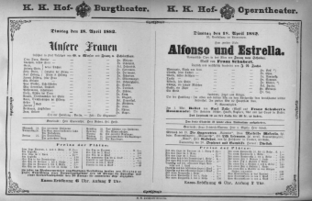 Theaterzettel (Oper und Burgtheater in Wien) 18820418 Seite: 1