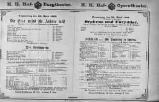 Theaterzettel (Oper und Burgtheater in Wien) 18820420 Seite: 1