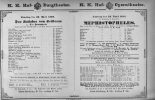 Theaterzettel (Oper und Burgtheater in Wien) 18820422 Seite: 1