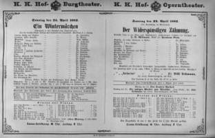 Theaterzettel (Oper und Burgtheater in Wien) 18820423 Seite: 1
