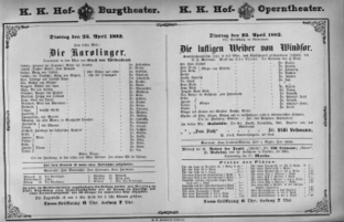 Theaterzettel (Oper und Burgtheater in Wien) 18820425 Seite: 1