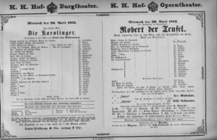 Theaterzettel (Oper und Burgtheater in Wien) 18820426 Seite: 1