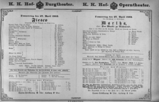 Theaterzettel (Oper und Burgtheater in Wien) 18820427 Seite: 1