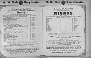 Theaterzettel (Oper und Burgtheater in Wien) 18820428 Seite: 1