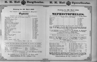 Theaterzettel (Oper und Burgtheater in Wien) 18820430 Seite: 1