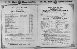 Theaterzettel (Oper und Burgtheater in Wien) 18820501 Seite: 1