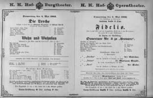 Theaterzettel (Oper und Burgtheater in Wien) 18820504 Seite: 1