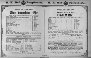 Theaterzettel (Oper und Burgtheater in Wien) 18820507 Seite: 1
