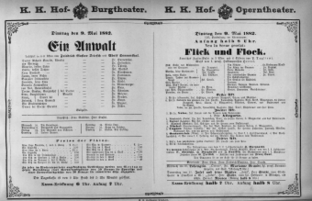 Theaterzettel (Oper und Burgtheater in Wien) 18820509 Seite: 1