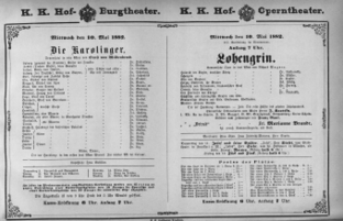 Theaterzettel (Oper und Burgtheater in Wien) 18820510 Seite: 1