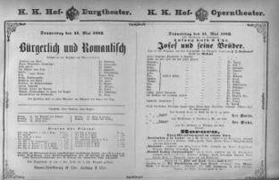 Theaterzettel (Oper und Burgtheater in Wien) 18820511 Seite: 1