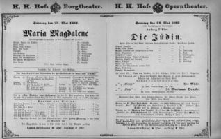 Theaterzettel (Oper und Burgtheater in Wien) 18820521 Seite: 1