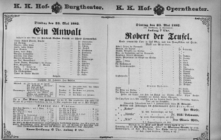 Theaterzettel (Oper und Burgtheater in Wien) 18820523 Seite: 1