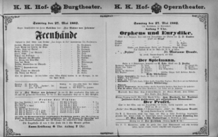 Theaterzettel (Oper und Burgtheater in Wien) 18820527 Seite: 1