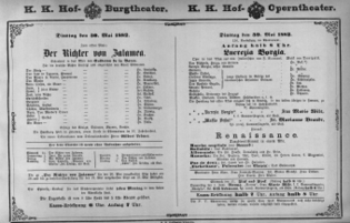 Theaterzettel (Oper und Burgtheater in Wien) 18820530 Seite: 1